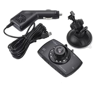 Dash camera with the suction-cup holder and the car charger and its cable